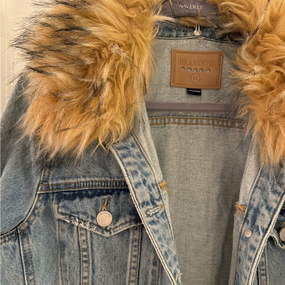 BlankNYC Removable Faux Fur Collar Denim Trucker Jacket - Picture 3 of 14